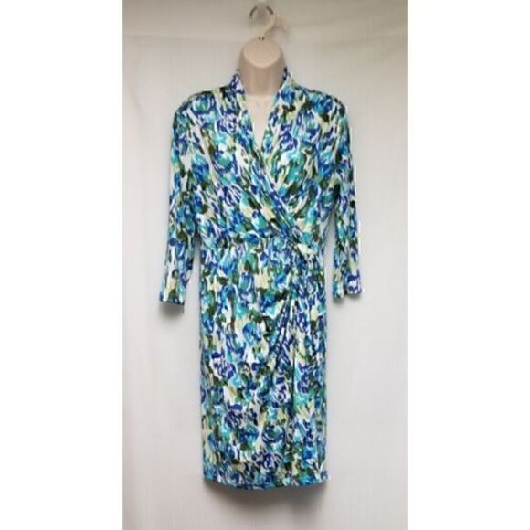 Shape Benefits by Chadwicks  3/4 Sleeve V-Neck Multicolor Floral Wrap Dress 6P - Picture 4 of 8